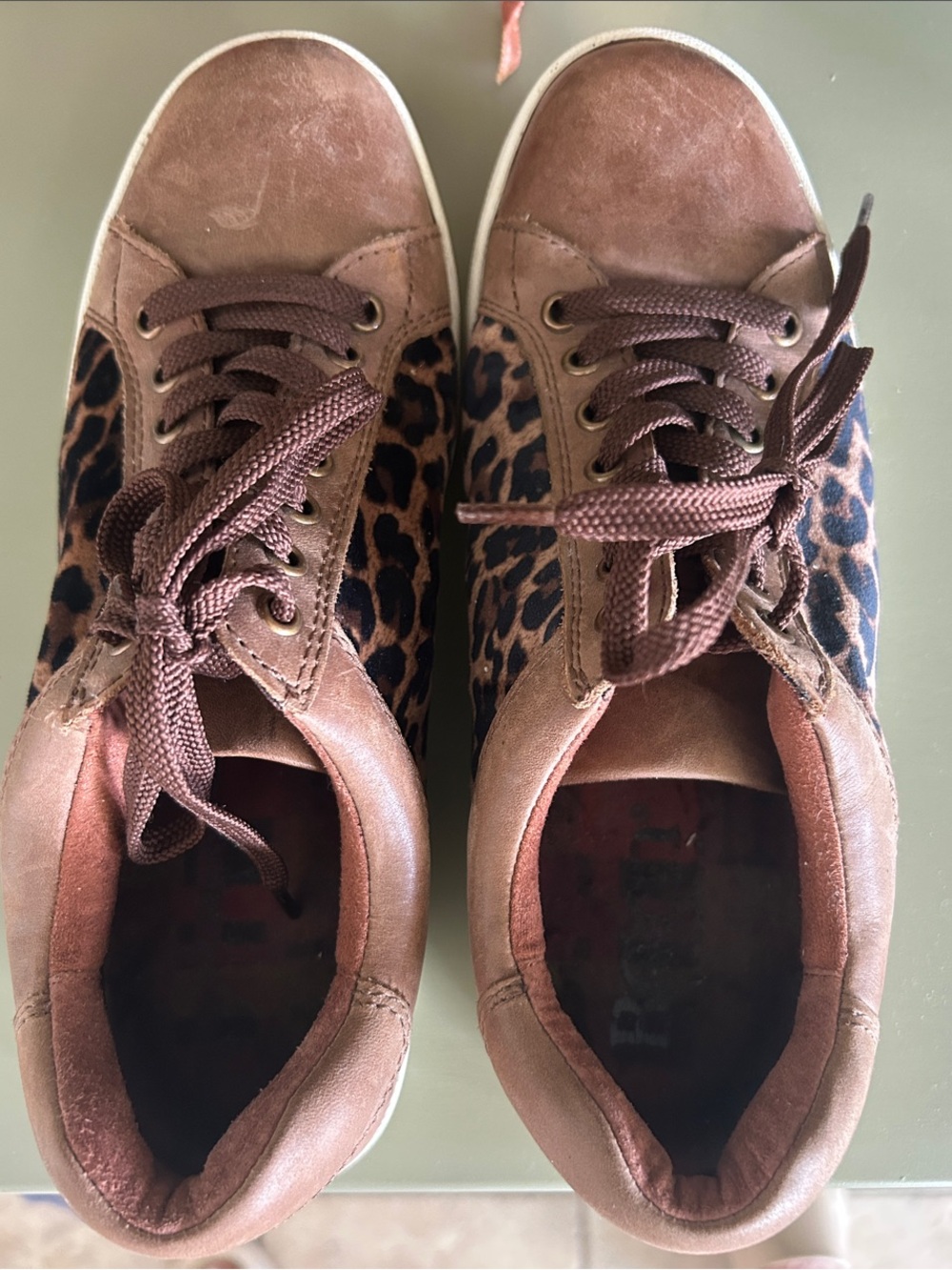 Born Brown Leopard-Print Lace-Up Sneakers
